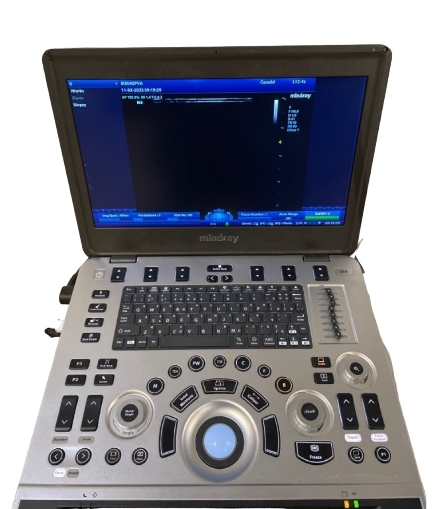 Mindray M9 Portable Ultrasound With Two Probes (L12-4S) (C5-1S) DOM 2015 DIAGNOSTIC ULTRASOUND MACHINES FOR SALE