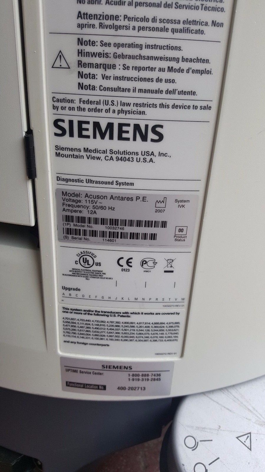 SIEMENS Acuson Antares PE vascular Ultrasound DIAGNOSTIC ULTRASOUND MACHINES FOR SALE