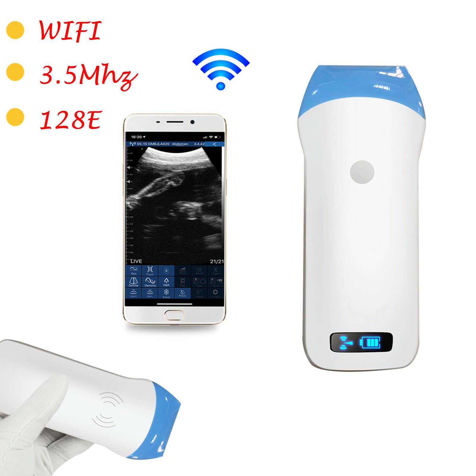 Handheld Smart WIFI Wireless Ultrasound Scanner Machine Convex Probe 3.5Mhz 128E DIAGNOSTIC ULTRASOUND MACHINES FOR SALE