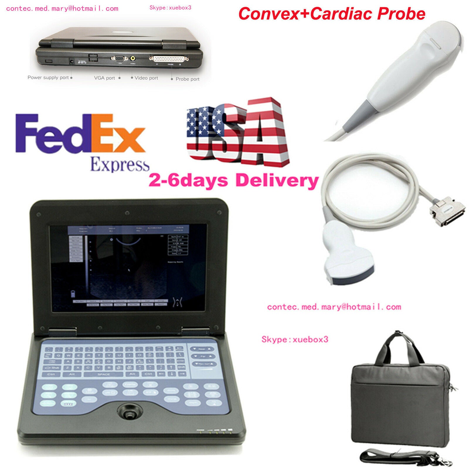 US-Digital-Portable-Ultrasound-Scanner-Machine+Cardiac+Convex Two probes Sale. DIAGNOSTIC ULTRASOUND MACHINES FOR SALE