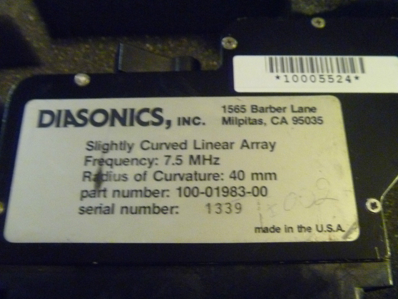 DIASONICS 7.5MHZ Slightly CURVED LINEAR ARRAY PROBE 100-01983-00 transducer DIAGNOSTIC ULTRASOUND MACHINES FOR SALE