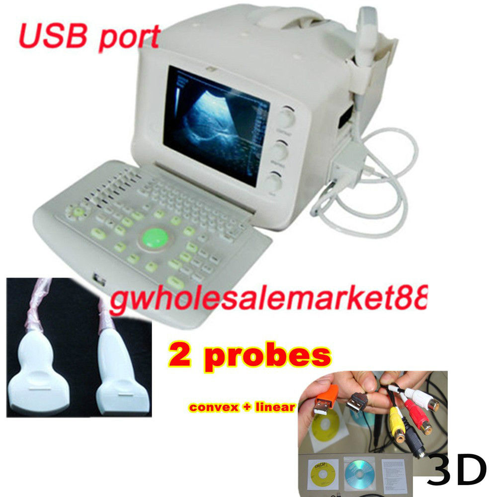 New VGA Digital 3D Image Diagnostic Ultrasound Scanner Convex +Linear 2 probe DIAGNOSTIC ULTRASOUND MACHINES FOR SALE