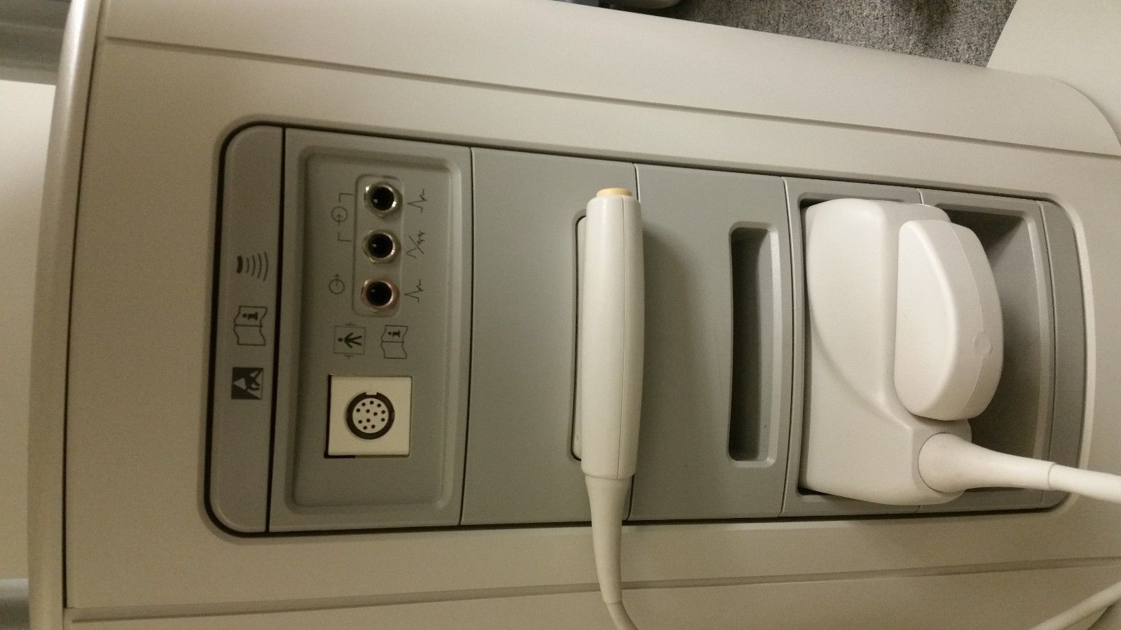 a close up of a probe slot on ultrasound