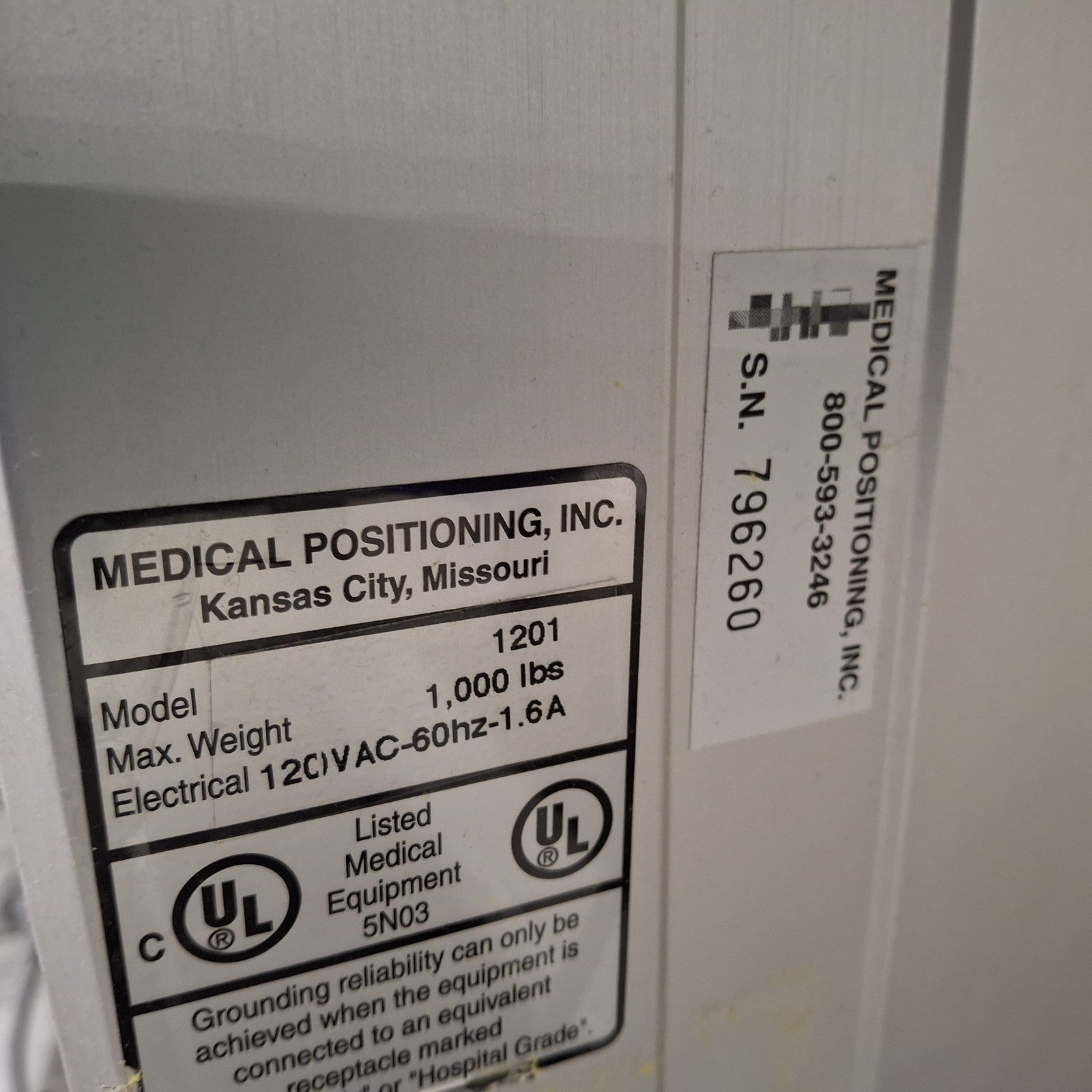 Medical Products, Inc. (MPI) Model 1201 Ultrasound Table
