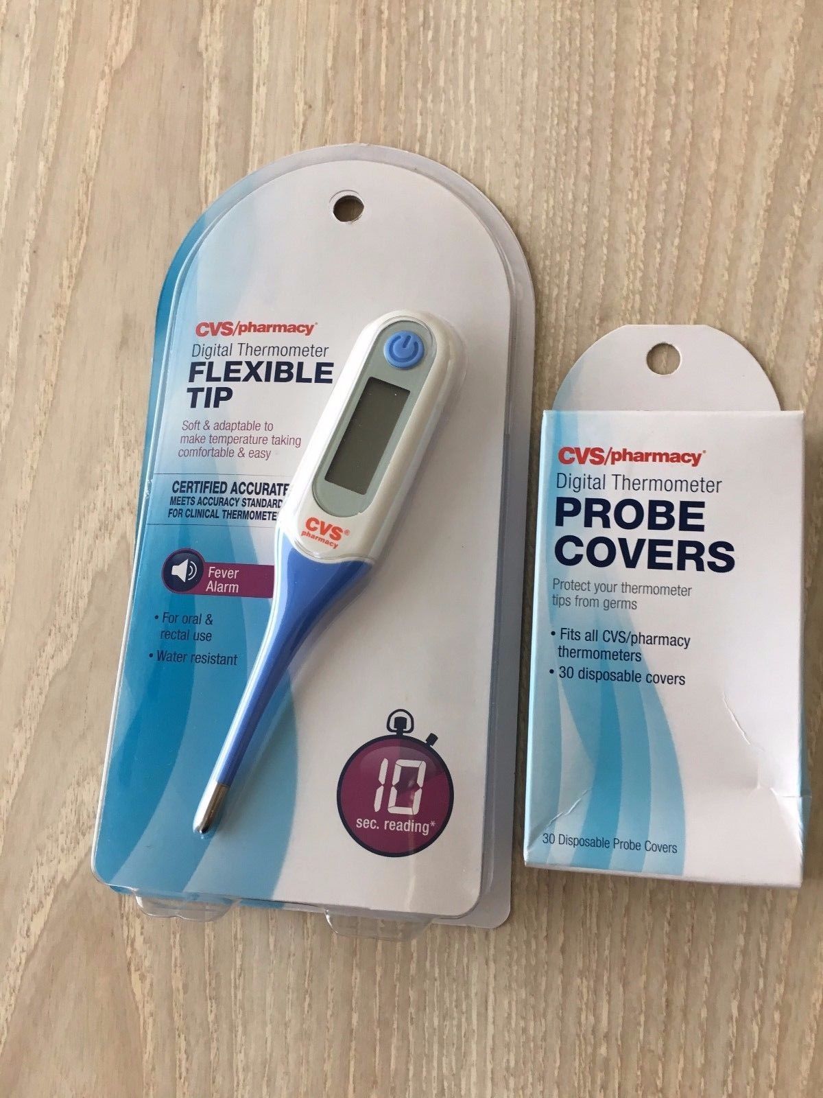 CVS DIGITAL THERMOMETER FLEXIBLE TIP&30 DISPOSABLE PROBE COVERS-ORAL &RECTAL USE