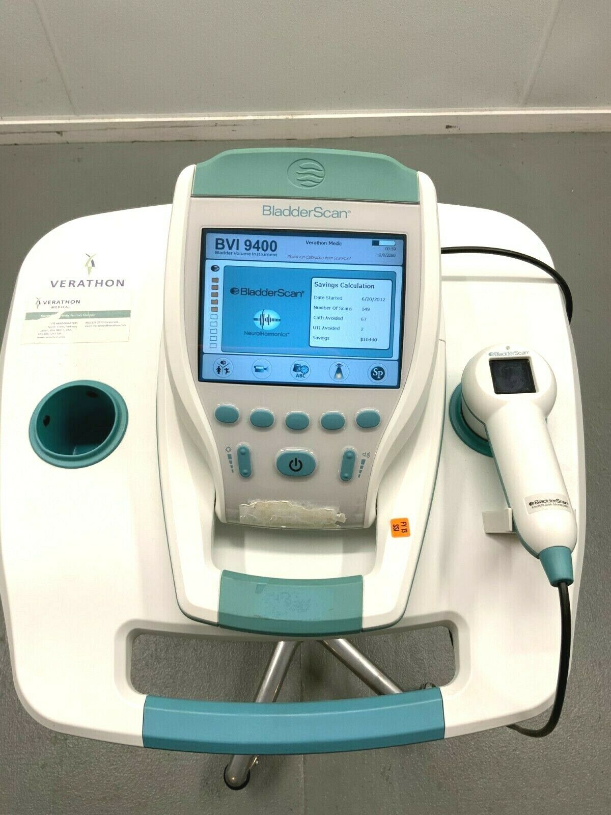 Verathon BVI 9400 Bladder Scanner Ultrasound Probe Cart NO Battery/Charger D3A DIAGNOSTIC ULTRASOUND MACHINES FOR SALE