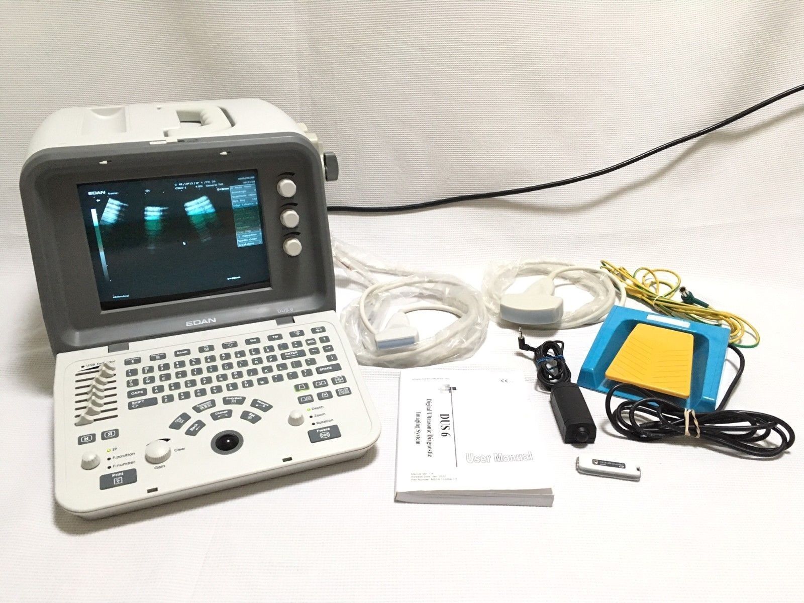 EDAN ULTRASOUND DUS-6 Ultrasonic Imaging System w/ 2 PROBES, Many EXTRAS, NICE! DIAGNOSTIC ULTRASOUND MACHINES FOR SALE