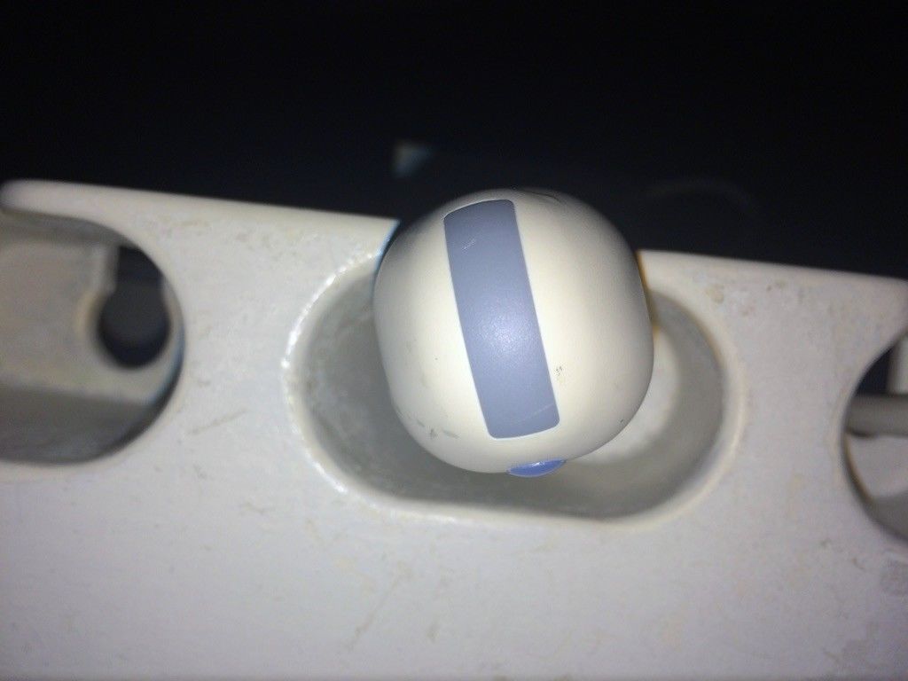 a white object with a blue stripe on it