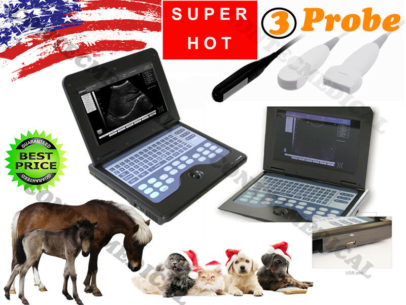 Veterinary Ultrasound Scanner Machine with Rectal+Linear+ Micro-Convex 3 probes 670924011996 DIAGNOSTIC ULTRASOUND MACHINES FOR SALE