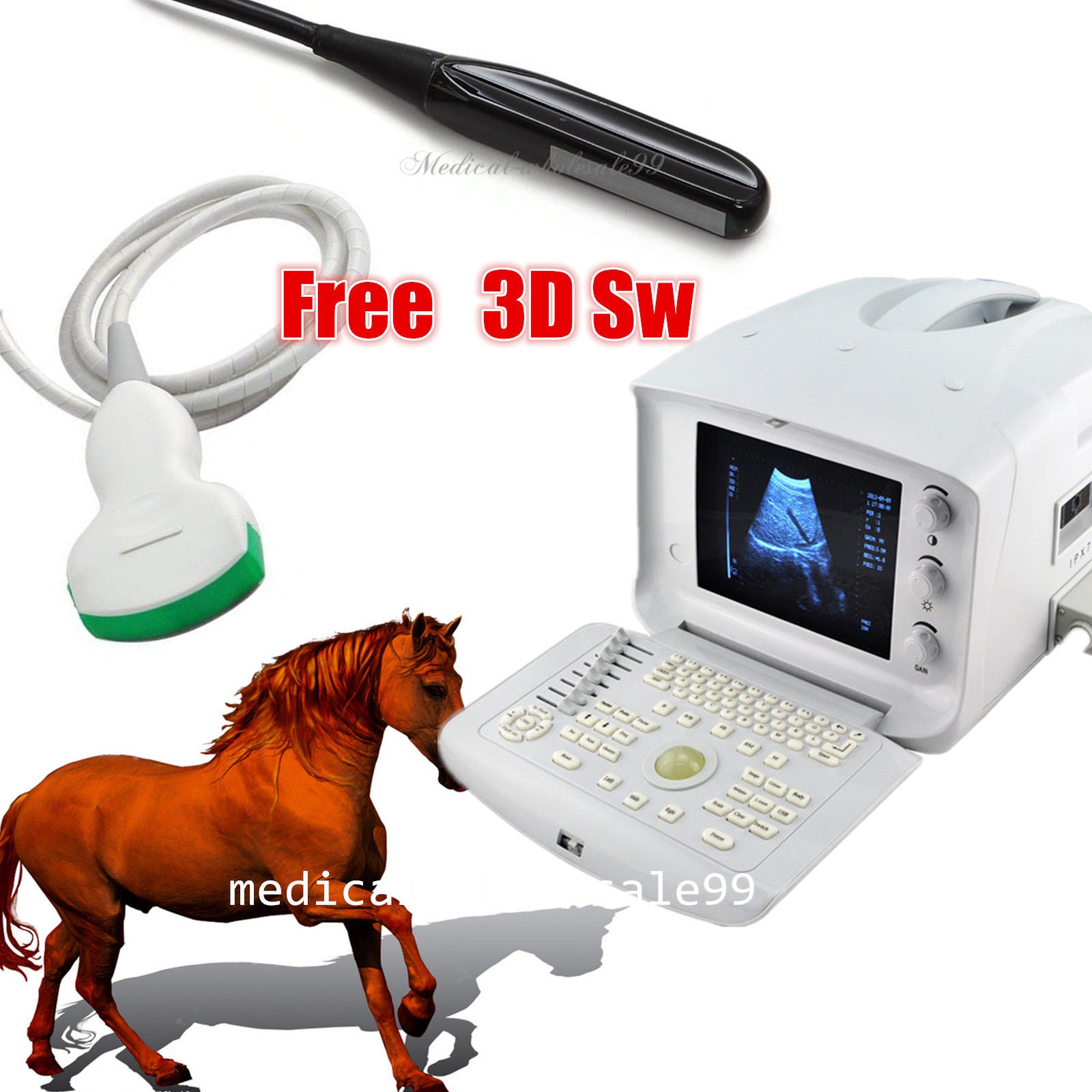 Vet Livestock Ultrasonic Ultrasound Machine 3.5 Mhz Convex Rectal 2 Probe 3D DIAGNOSTIC ULTRASOUND MACHINES FOR SALE