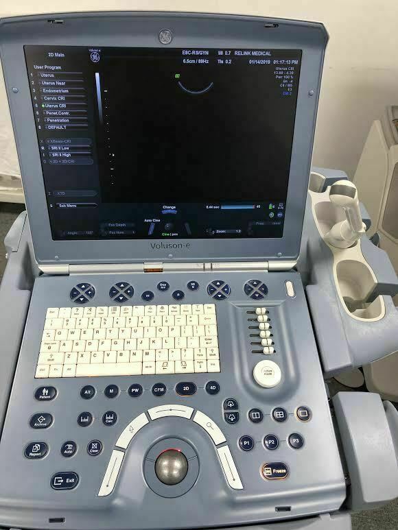GE Voluson E Portable Ultrasound Machine with Rolling Cart and E8C-RS Probe DIAGNOSTIC ULTRASOUND MACHINES FOR SALE